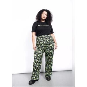 NEW Wildfang The Empower Wide Leg Lemon Citrus Print Trousers Spring SIZE 8 NWT